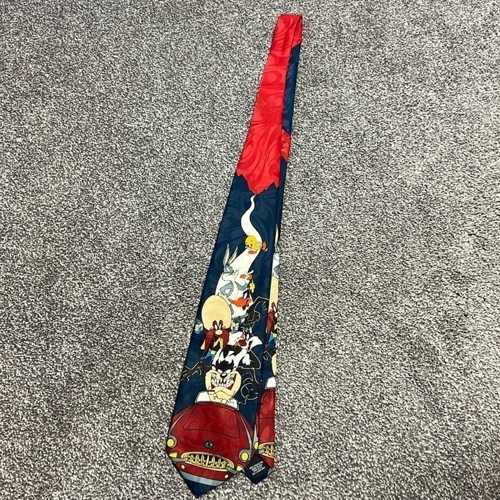 Warner Bros Balancine Hot Cakes Looney Tunes Men's Tie Blue - 1993 - Picture 1 of 4